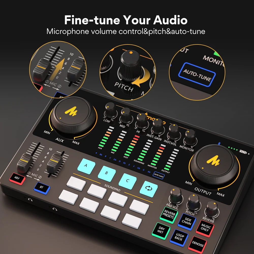 Maono AME2 – All‑in‑One Audio Interface & DJ Mixer | Portable Podcast Studio for Recording, Live Streaming, YouTube, Guitar & PC