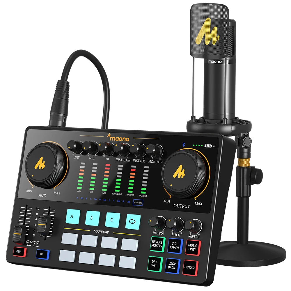 Maonocaster AME2A – Audio Interface & XLR Microphone Set | Podcasting, DJ, YouTube & Live Streaming Kit for Phone & PC