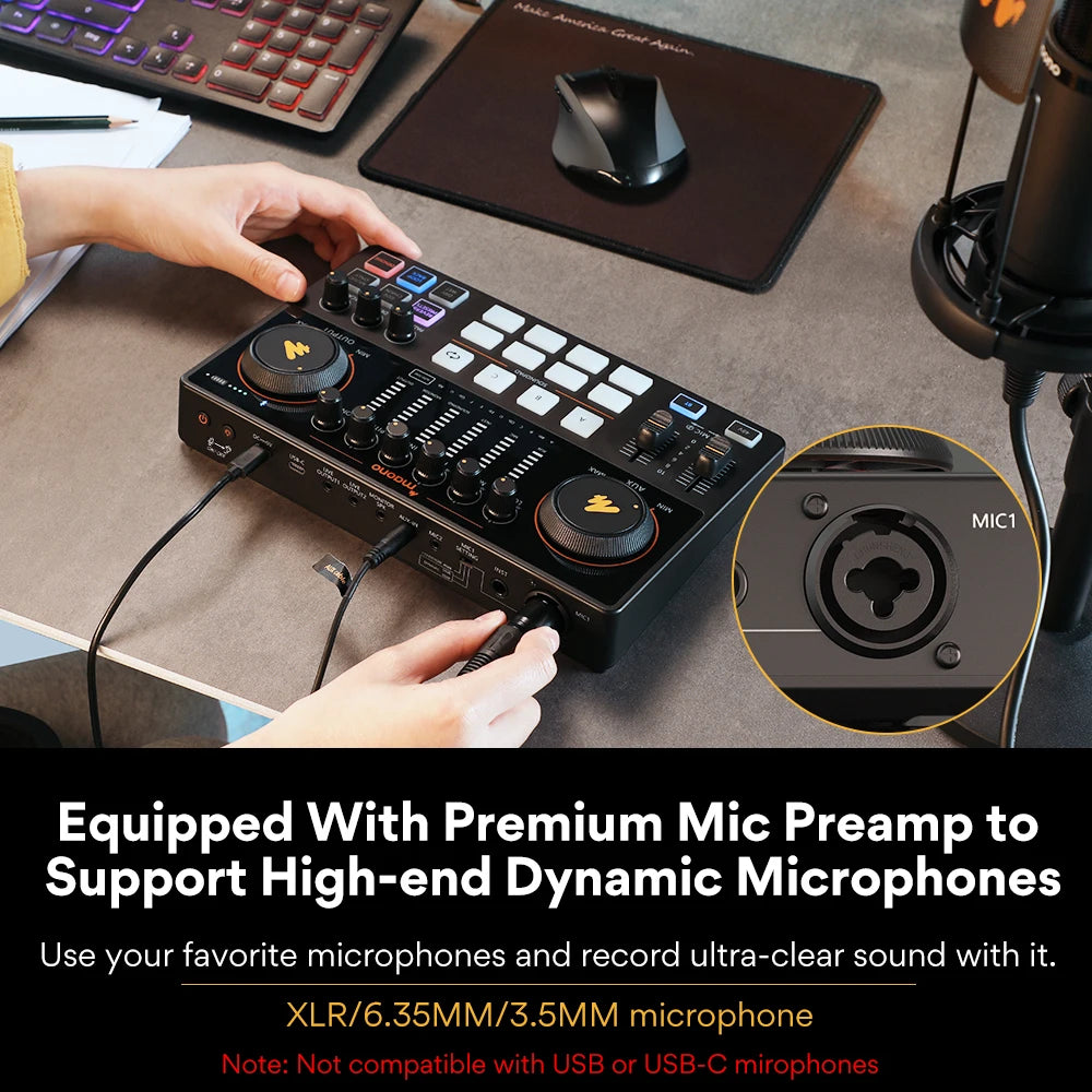 Maonocaster AME2A – Audio Interface & XLR Microphone Set | Podcasting, DJ, YouTube & Live Streaming Kit for Phone & PC