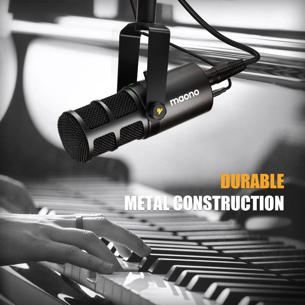 Maono PD400X – XLR/USB Dynamic Microphone | All‑Metal Podcast & Streaming Mic with One‑Touch Mute, Gain Control & Headphone Monitoring