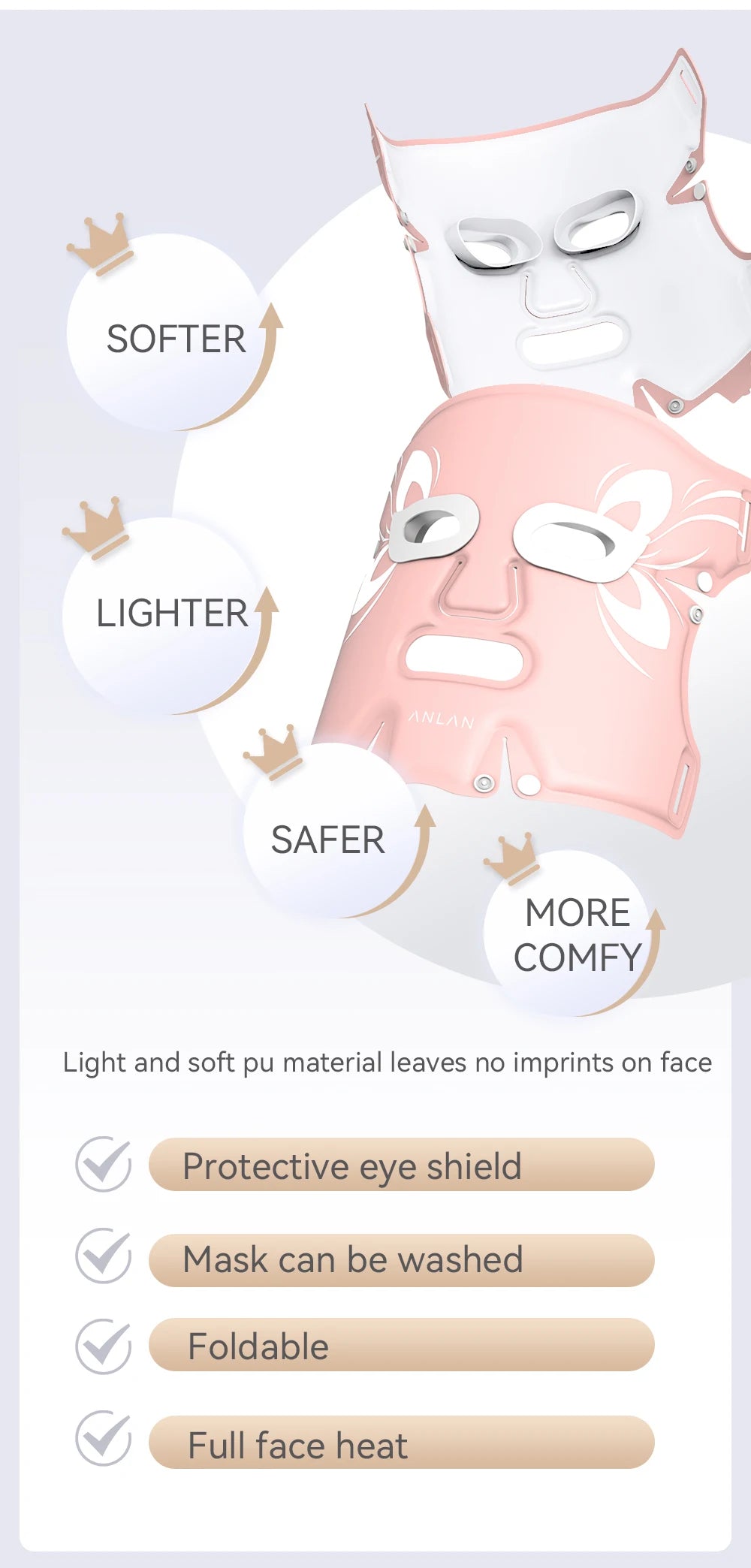 ANLAN LED Facial Mask - 5 Color Silicone Waterproof Thermotherapy for Anti-Aging, Skin Rejuvenation, and Brightening - Limetastore
