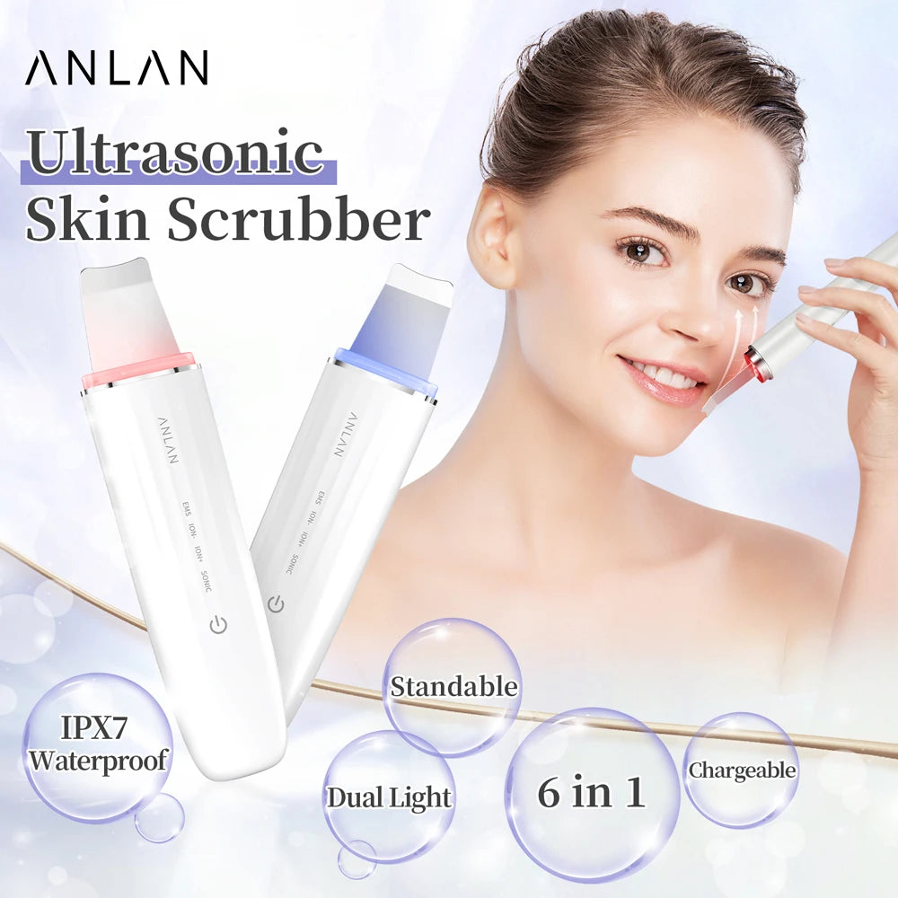 ANLAN Ultrasonic Skin Scrubber | EMS Lifting, Red/Blue LED, Deep Cleansing, IPX7