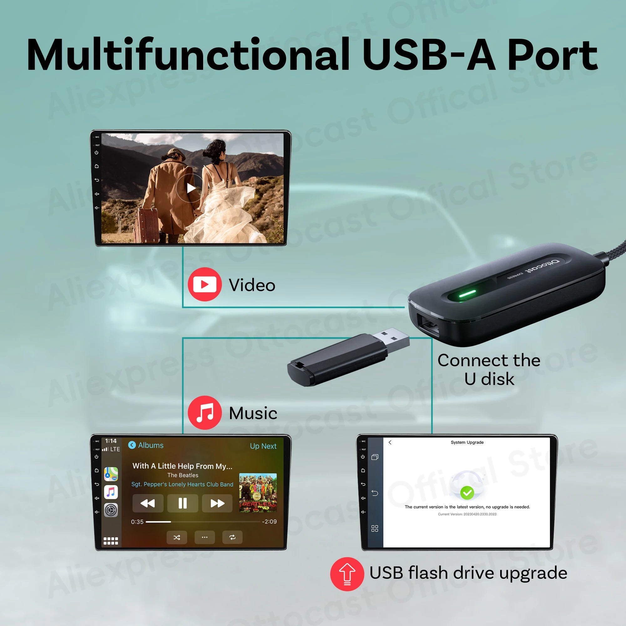 OTTOCAST Play2Video Express Wireless CarPlay Video AI Box