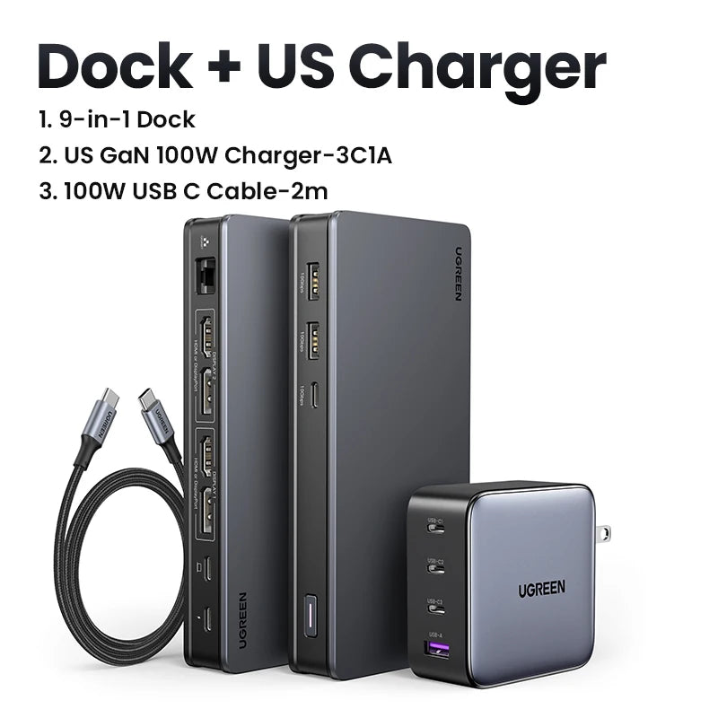 UGREEN 9‑in‑1 DisplayLink USB‑C Docking Station with Dual 4K60Hz