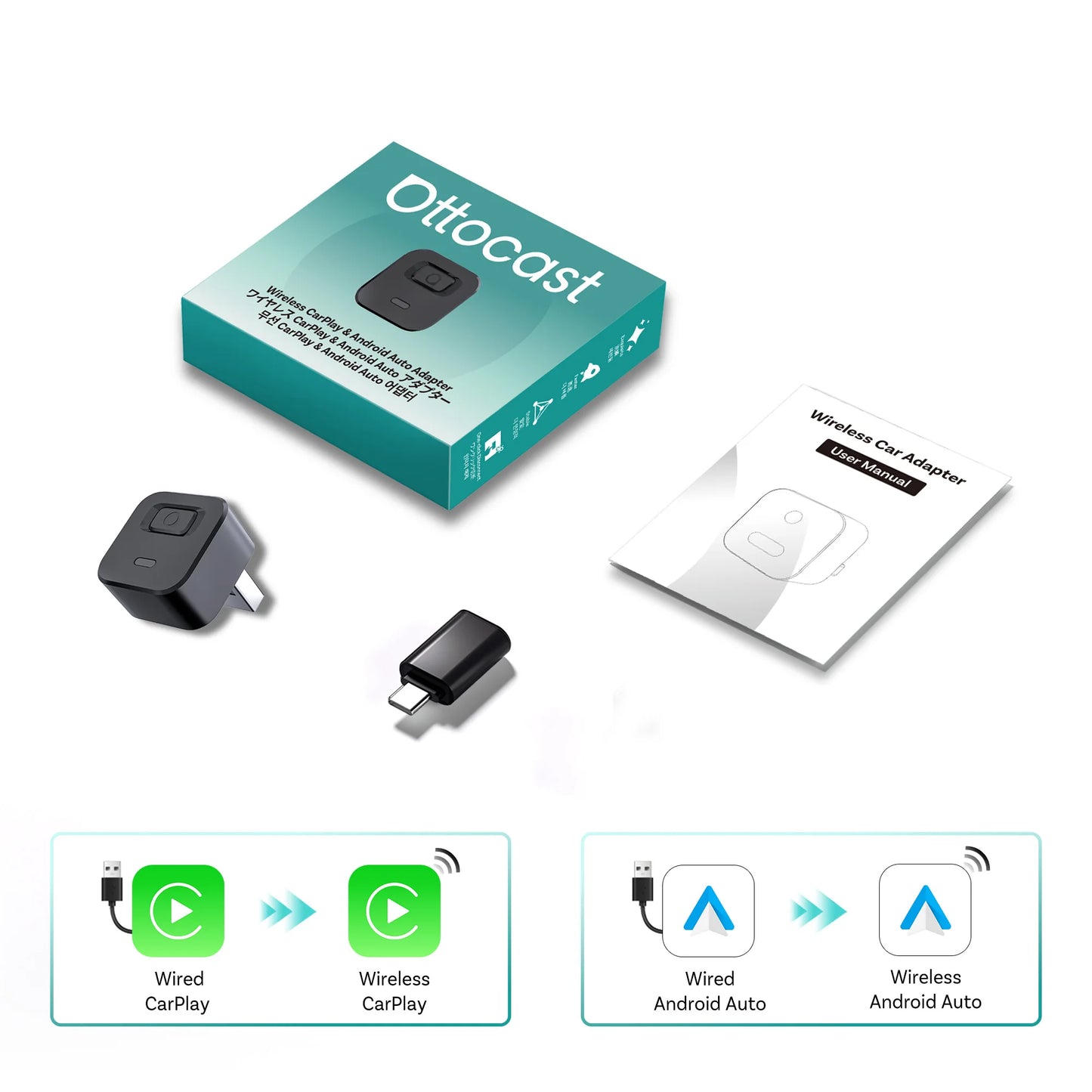 OTTOCAST Cube Mini Wireless Android Auto & CarPlay Dongle