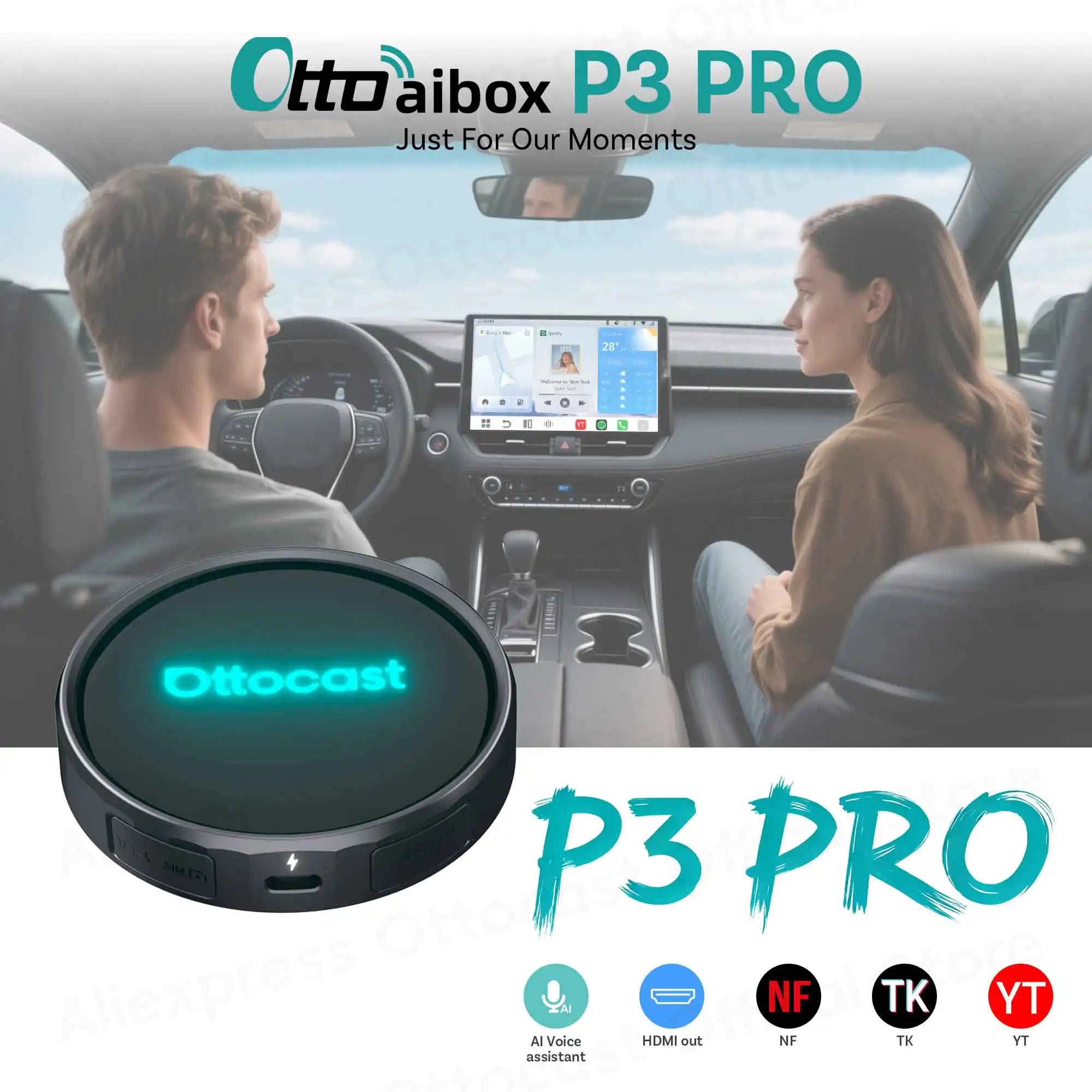 OTTOCAST P3 PRO Android 13 AI Box with HDMI & Wireless CarPlay
