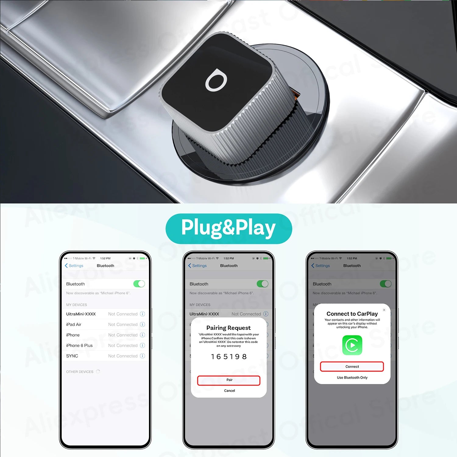 OTTOCAST Mini Slim Cube Wireless CarPlay & Android Auto Adapter