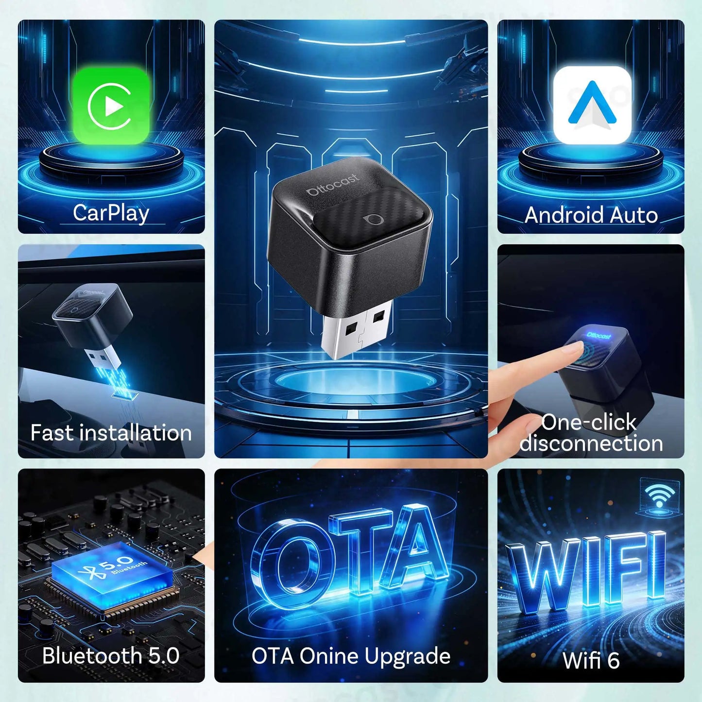 OTTOCAST Mini Core Wireless CarPlay & Android Auto Adapter