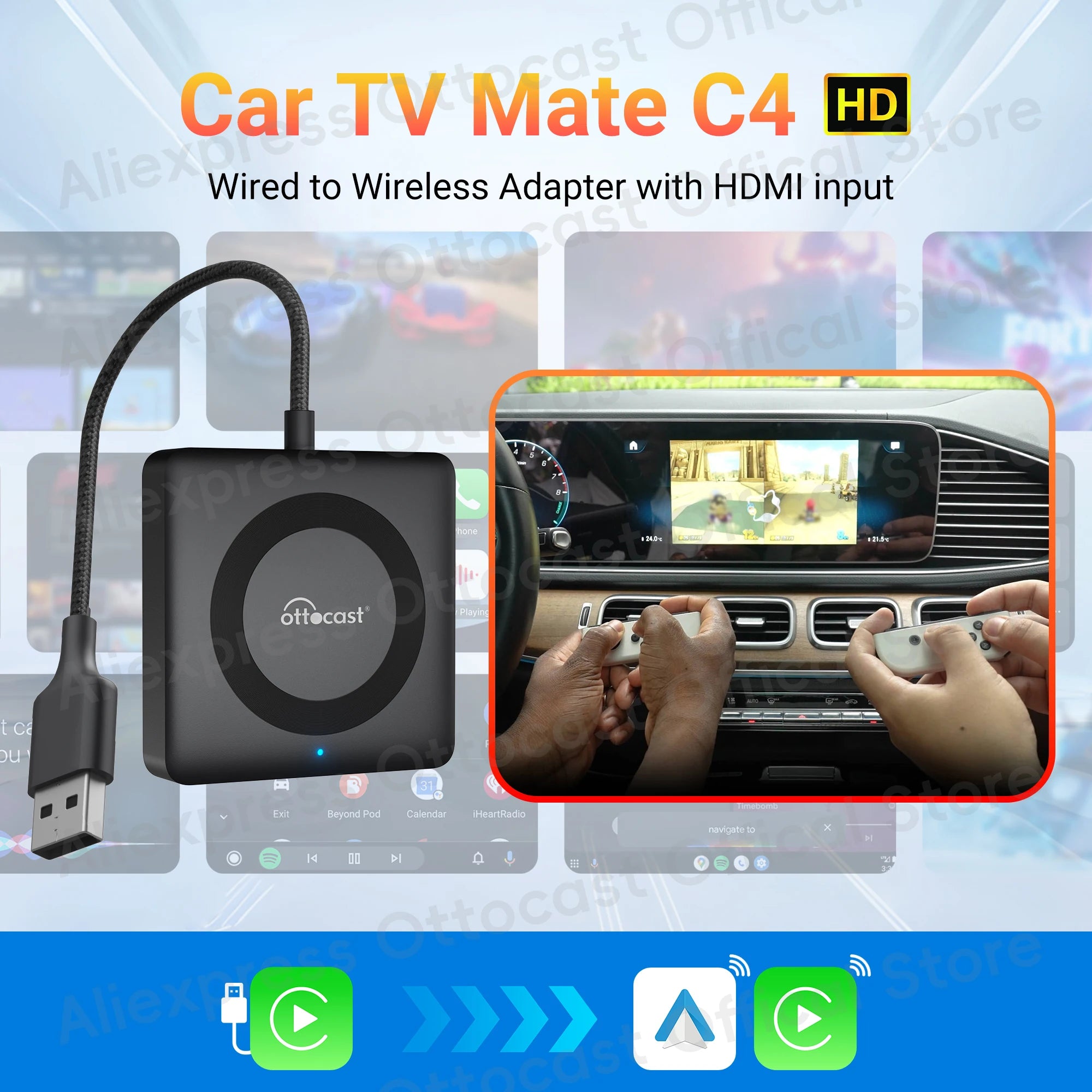 OTTOCAST Express Car TV Mate Wireless CarPlay HDMI Adapter