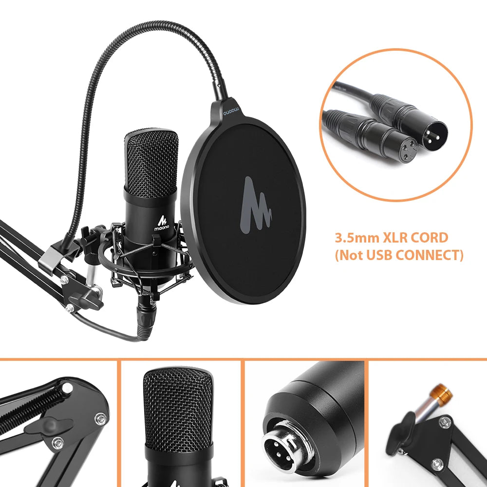 Maono A03Pro – XLR Condenser Studio Microphone Kit | Professional Cardioid Mic for Podcasting, Streaming & Recording