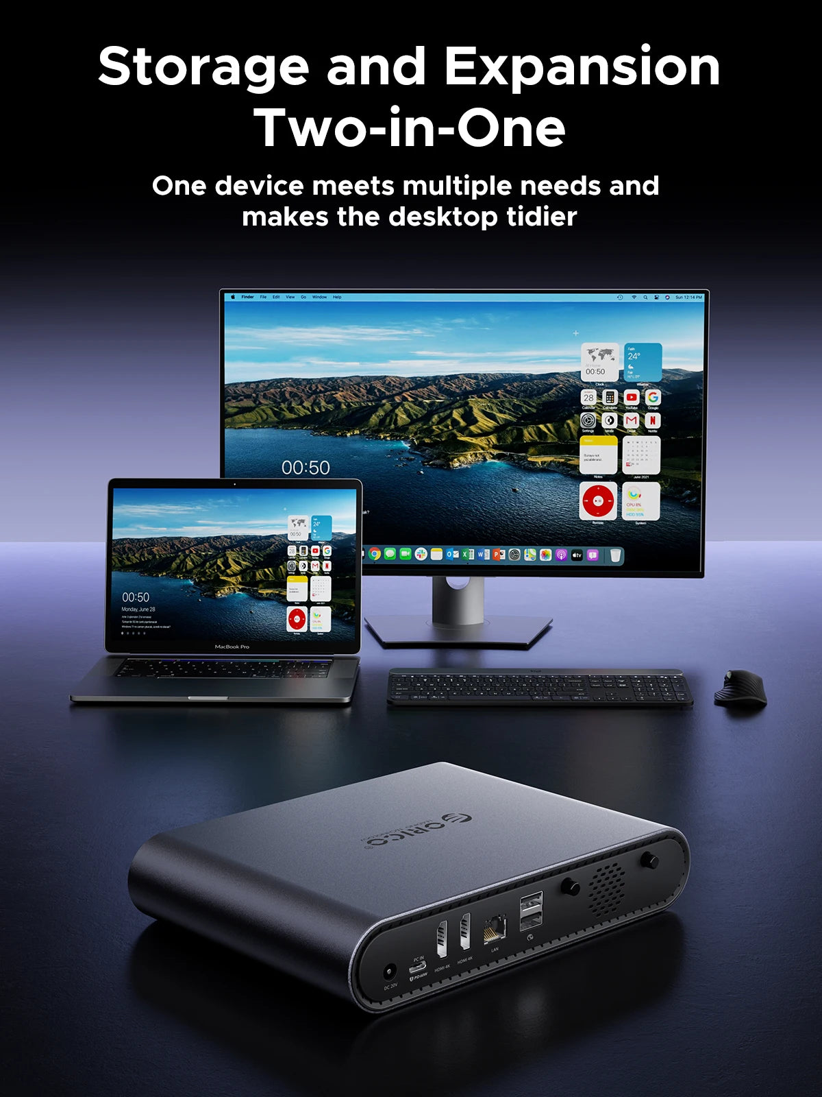 ORICO USB‑C Triple Display Docking Station with Dual M.2 NVMe/SATA SSD Enclosures