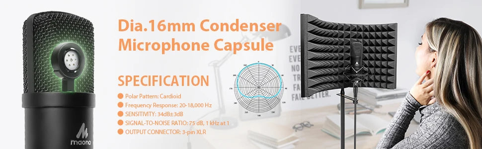 Maono A03Pro – XLR Condenser Studio Microphone Kit | Professional Cardioid Mic for Podcasting, Streaming & Recording