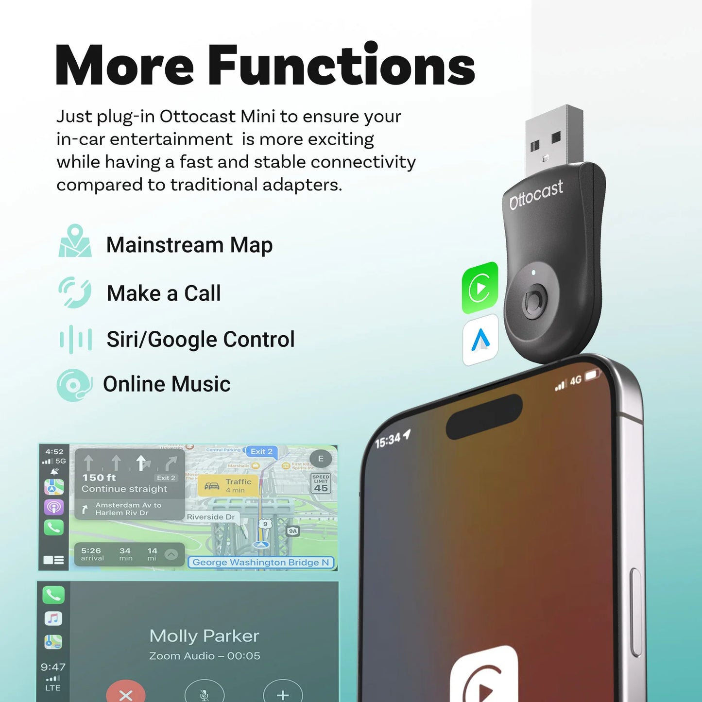 OTTOCAST Mini Wireless CarPlay & Android Auto Adapter