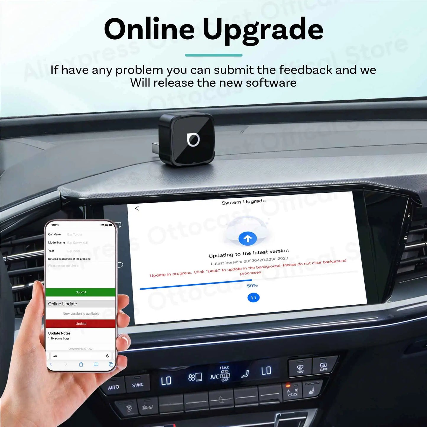 OTTOCAST 3‑in‑1 Mini Air Dongle Wireless CarPlay Adapter