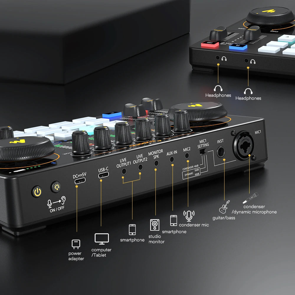 Maonocaster AME2A – Audio Interface & XLR Microphone Set | Podcasting, DJ, YouTube & Live Streaming Kit for Phone & PC