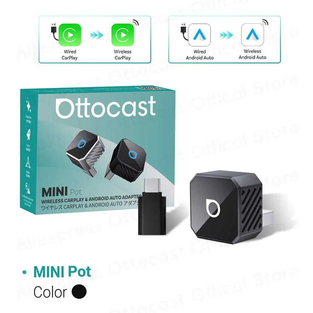 OTTOCAST Cube MINI Slim Wireless CarPlay & Android Auto Adapter