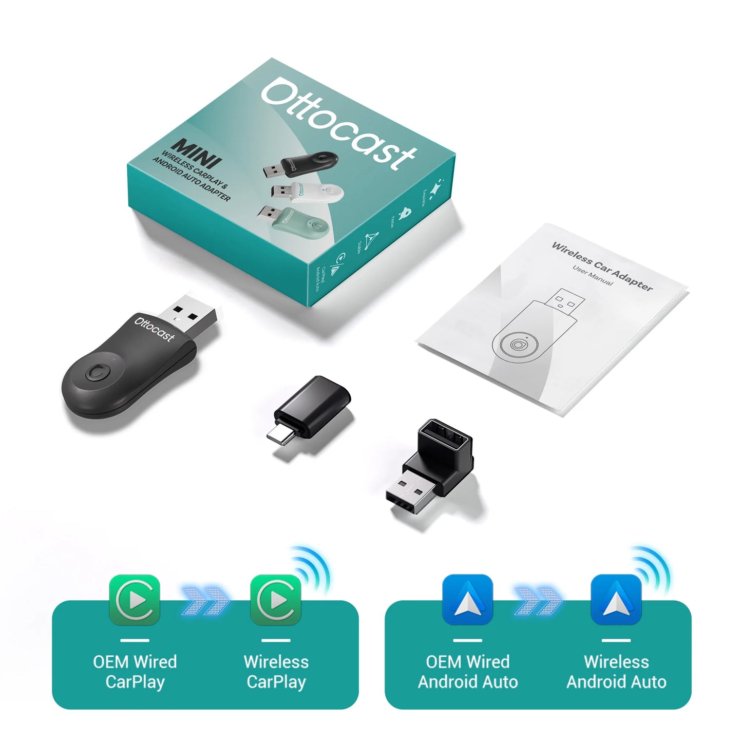 OTTOCAST NanoAI Android 13 Wireless CarPlay AI Box 128GB