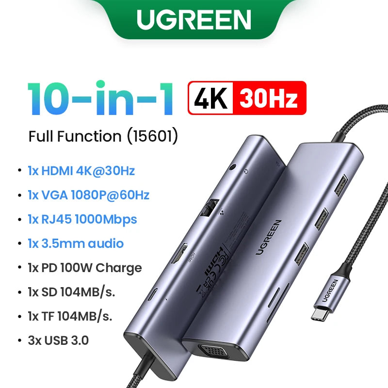 UGREEN USB Ethernet Adapter 1000/100Mbps USB 3.0 HUB RJ45 LAN