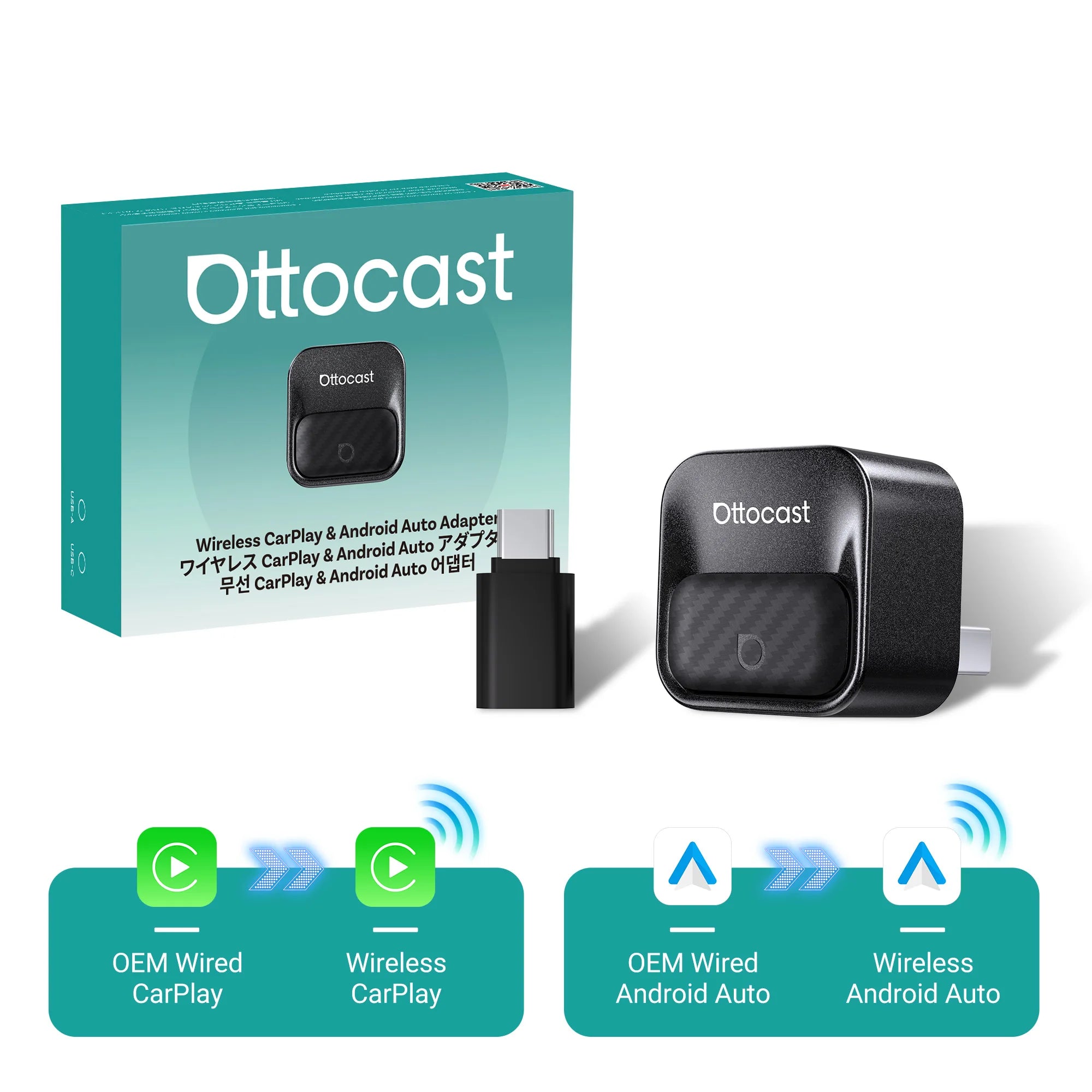 OTTOCAST Mini Core Wireless CarPlay & Android Auto Adapter