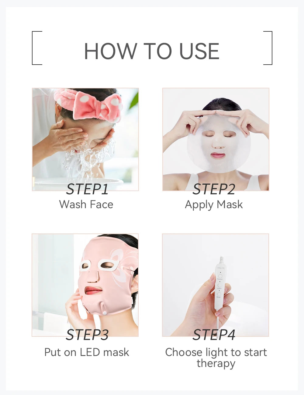 ANLAN LED Facial Mask - 5 Color Silicone Waterproof Thermotherapy for Anti-Aging, Skin Rejuvenation, and Brightening - Limetastore