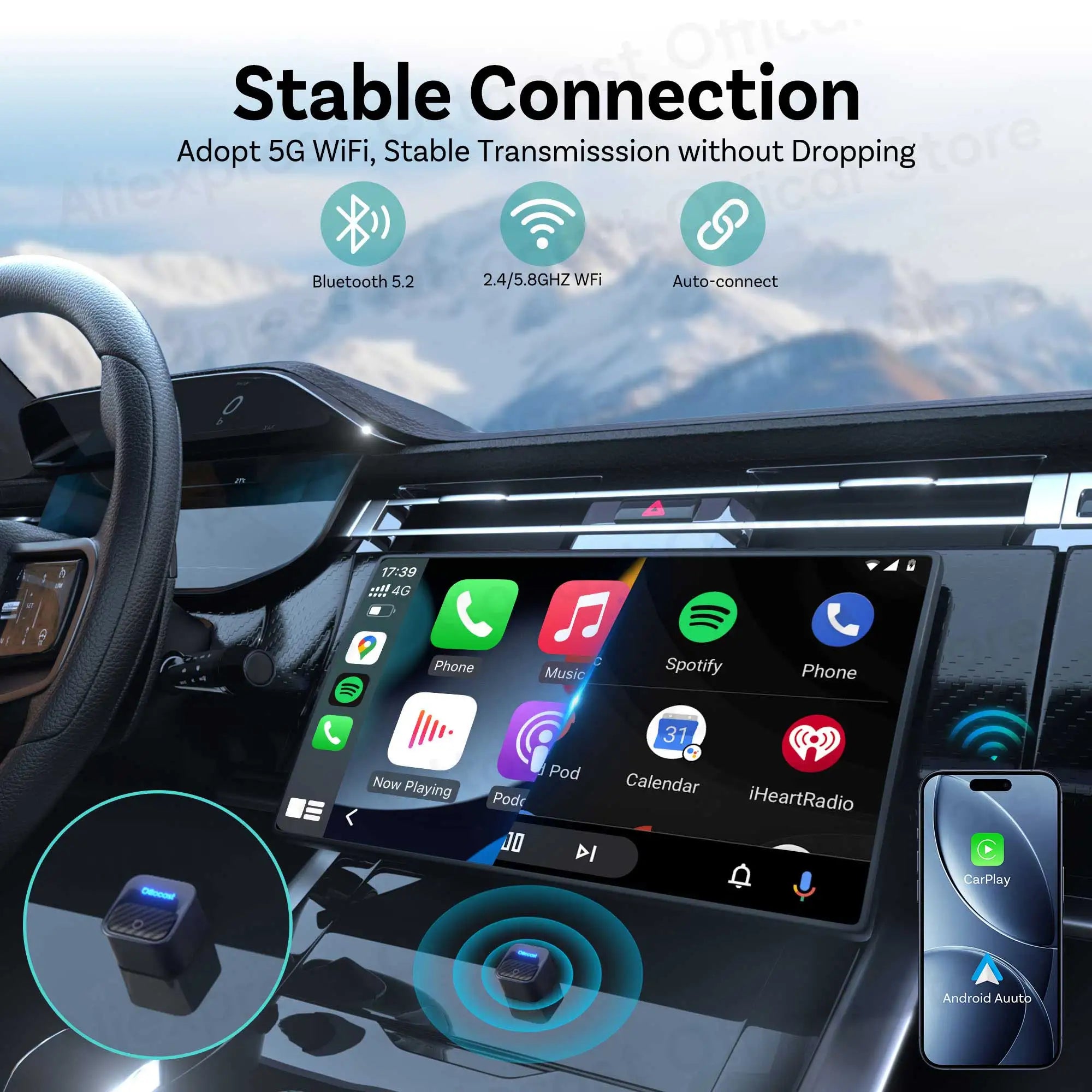 OTTOCAST Mini Core Wireless CarPlay & Android Auto Adapter