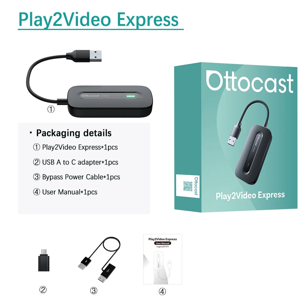 OTTOCAST Play2Video Express Wireless CarPlay Video AI Box