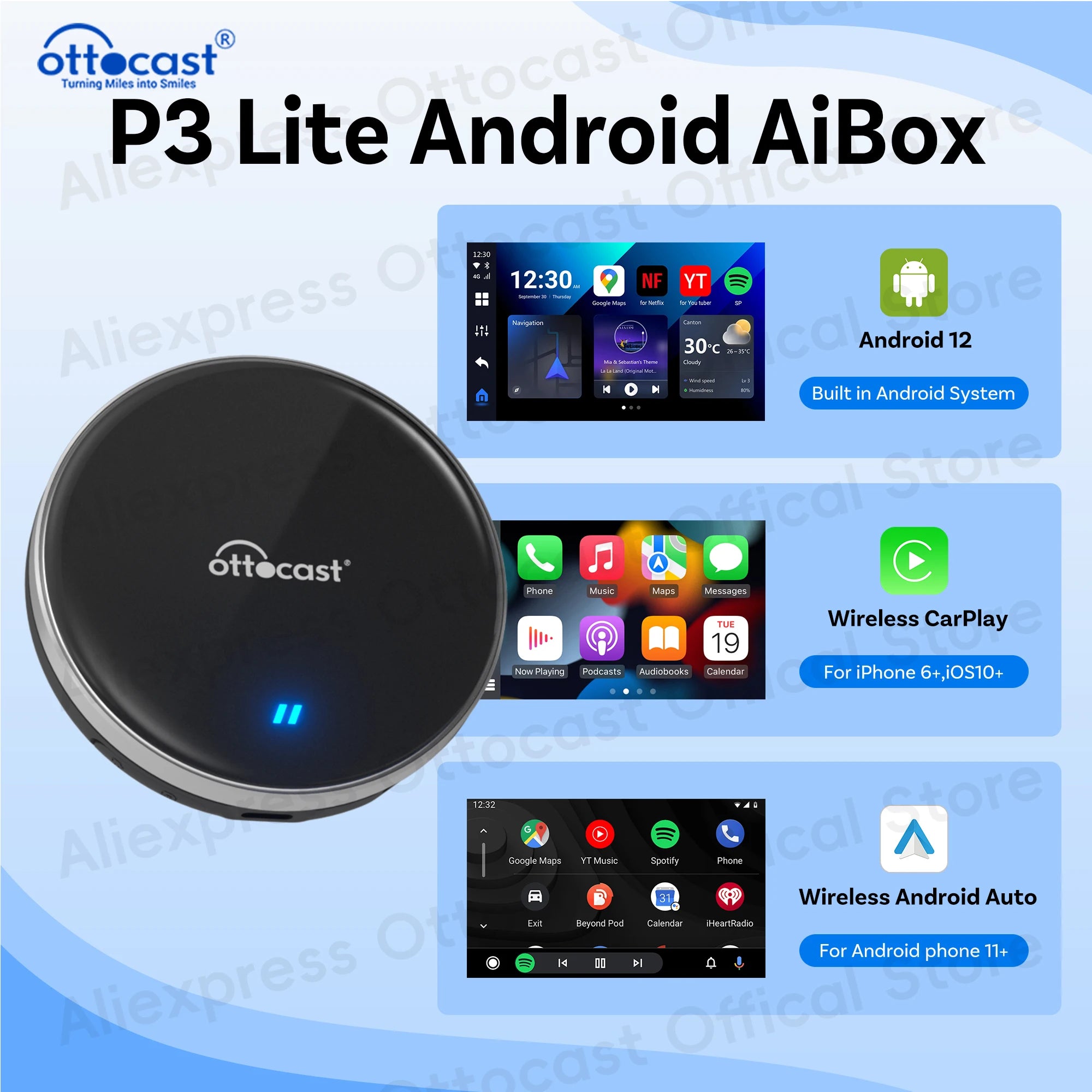 OTTOCAST P3 Lite OttoAiBox Wireless CarPlay Android AI Box