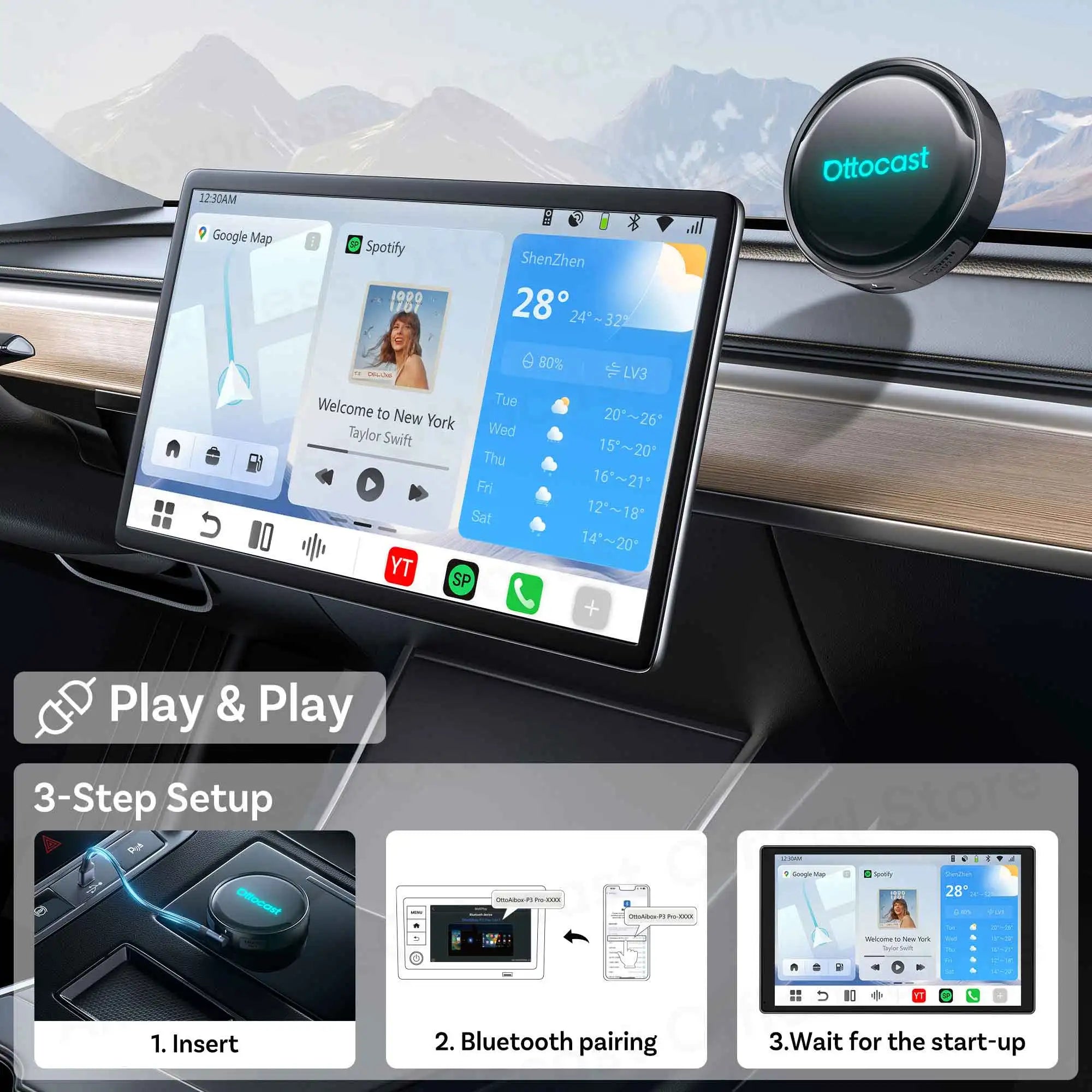 OTTOCAST P3 PRO Android 13 AI Box with HDMI & Wireless CarPlay