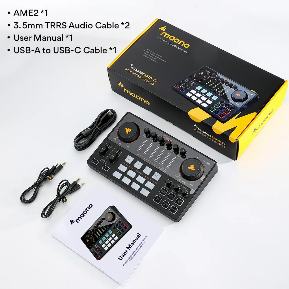Maono AME2 – All‑in‑One Audio Interface & DJ Mixer | Portable Podcast Studio for Recording, Live Streaming, YouTube, Guitar & PC