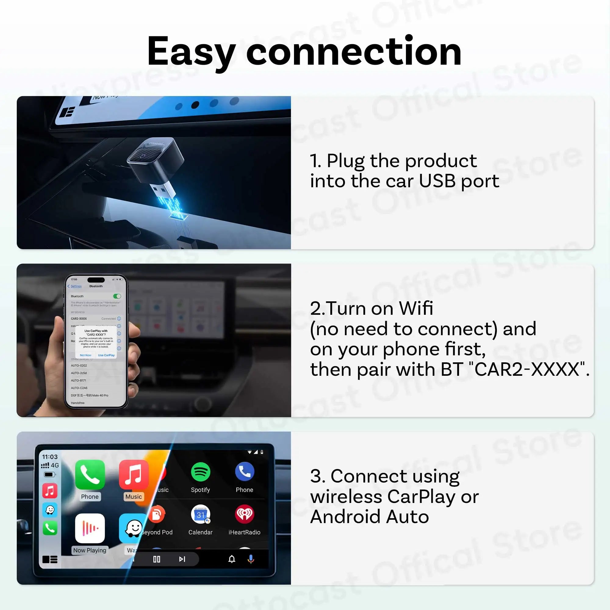OTTOCAST Mini Core Wireless CarPlay & Android Auto Adapter