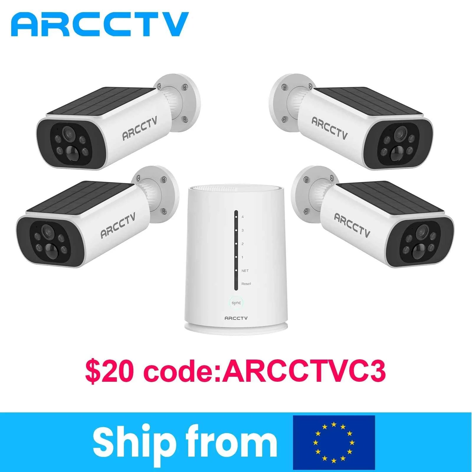 ARCCTV 2K Solar Wifi Battery Camera Kit Surveillance Security System Humanoid Detection Siren Alarm Outdoor Wireless Camera Set - Limetastore