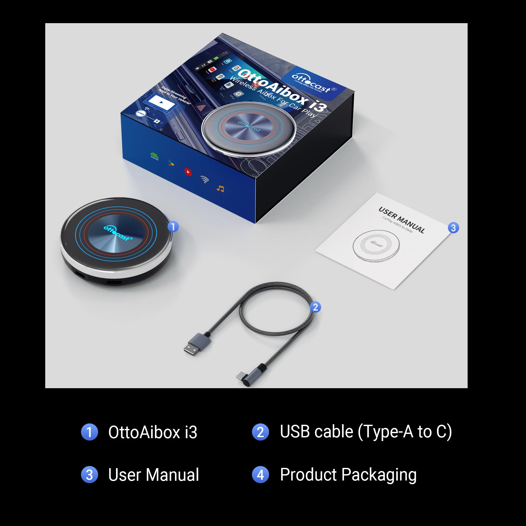 OTTOCAST OttoAiBox i3 Wireless CarPlay AI Box Snapdragon 6125
