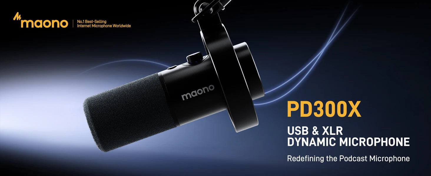 Maono PD300X – XLR/USB Dynamic Podcast Microphone | 192 kHz / 24‑bit Studio‑Grade Recording Mic with Noise Reduction for Content Creators & Home Studios