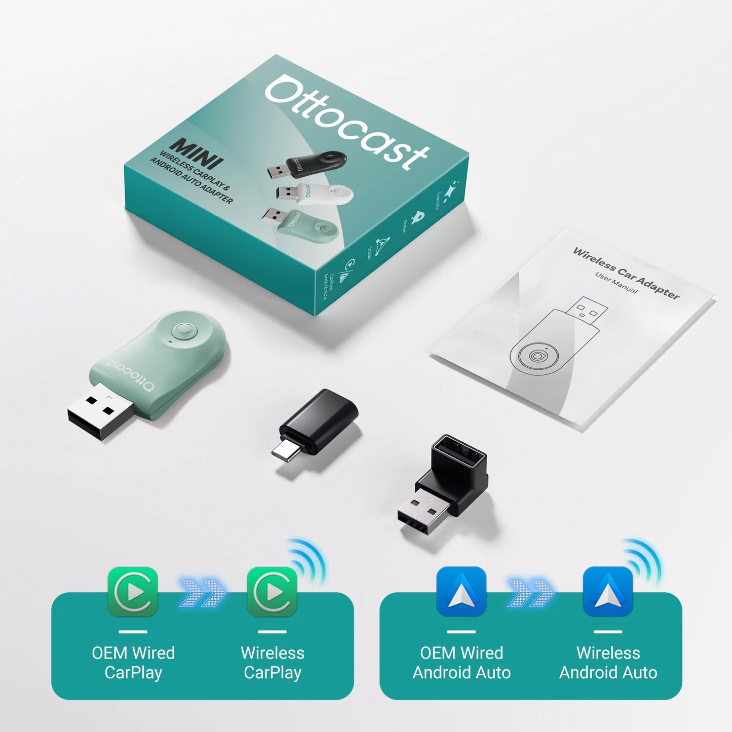 OTTOCAST Mini Wireless CarPlay & Android Auto Adapter