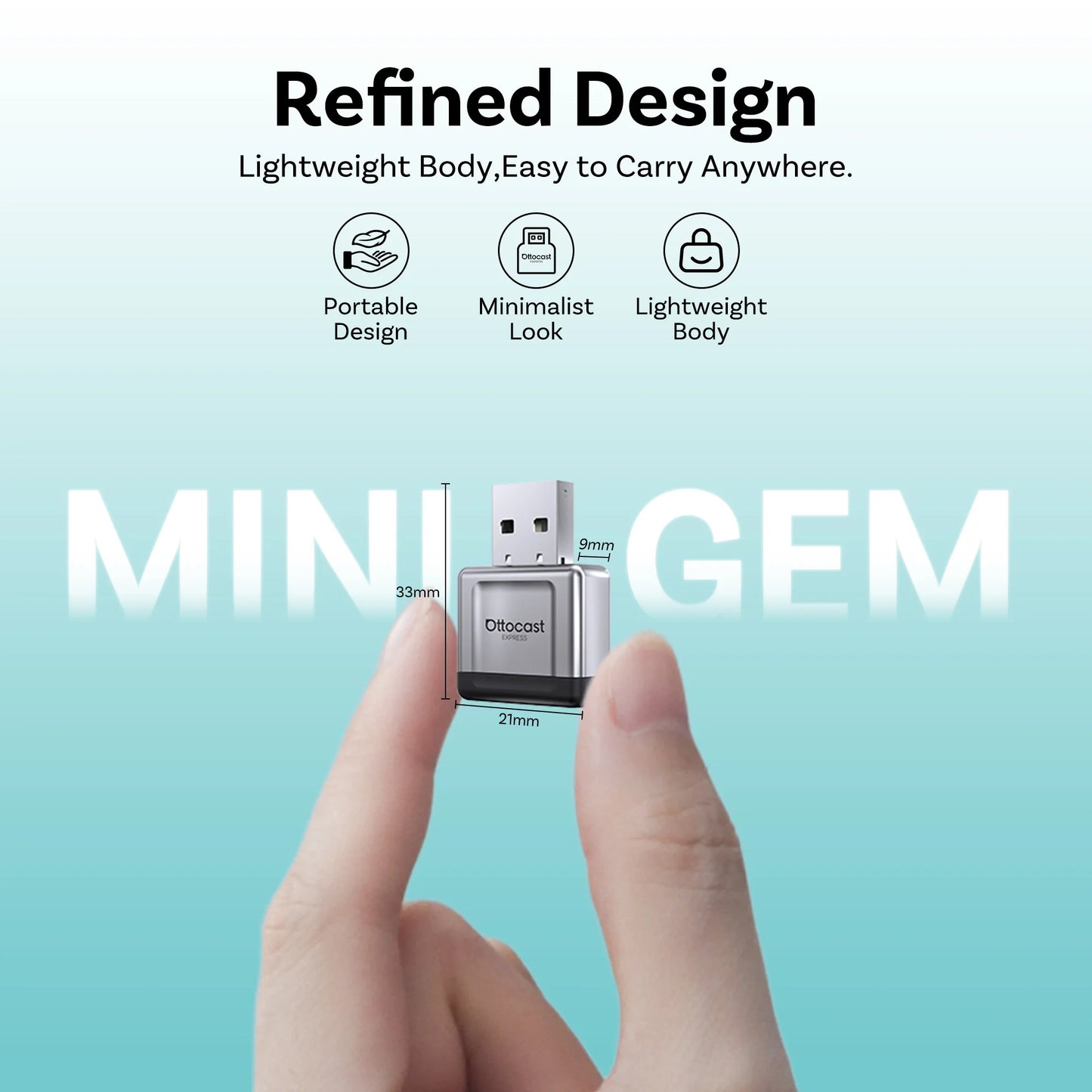 OTTOCAST Mini Gem 3.0 Wireless CarPlay & Android Auto Adapter