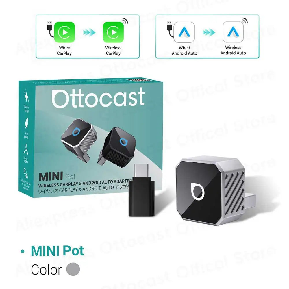 OTTOCAST Cube MINI Slim Wireless CarPlay & Android Auto Adapter