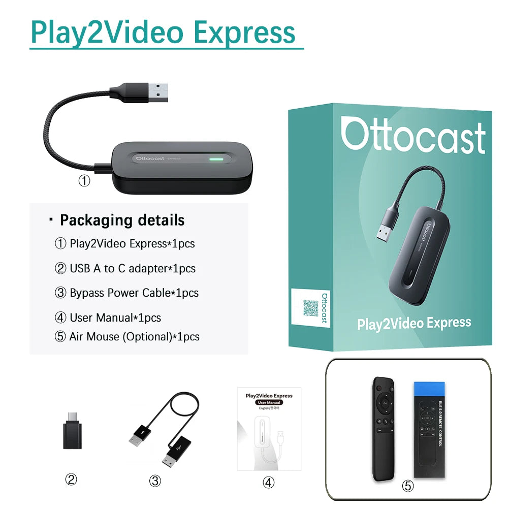 OTTOCAST Play2Video Express Wireless CarPlay Video AI Box