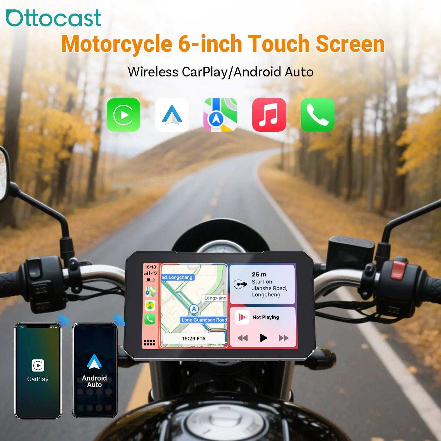 OTTOCAST Express C6 6" Motorcycle Wireless CarPlay Display