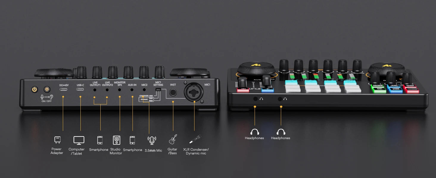 Maono AME2 – All‑in‑One Audio Interface & DJ Mixer | Portable Podcast Studio for Recording, Live Streaming, YouTube, Guitar & PC