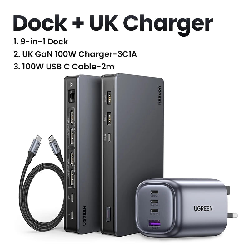 UGREEN 9‑in‑1 DisplayLink USB‑C Docking Station with Dual 4K60Hz