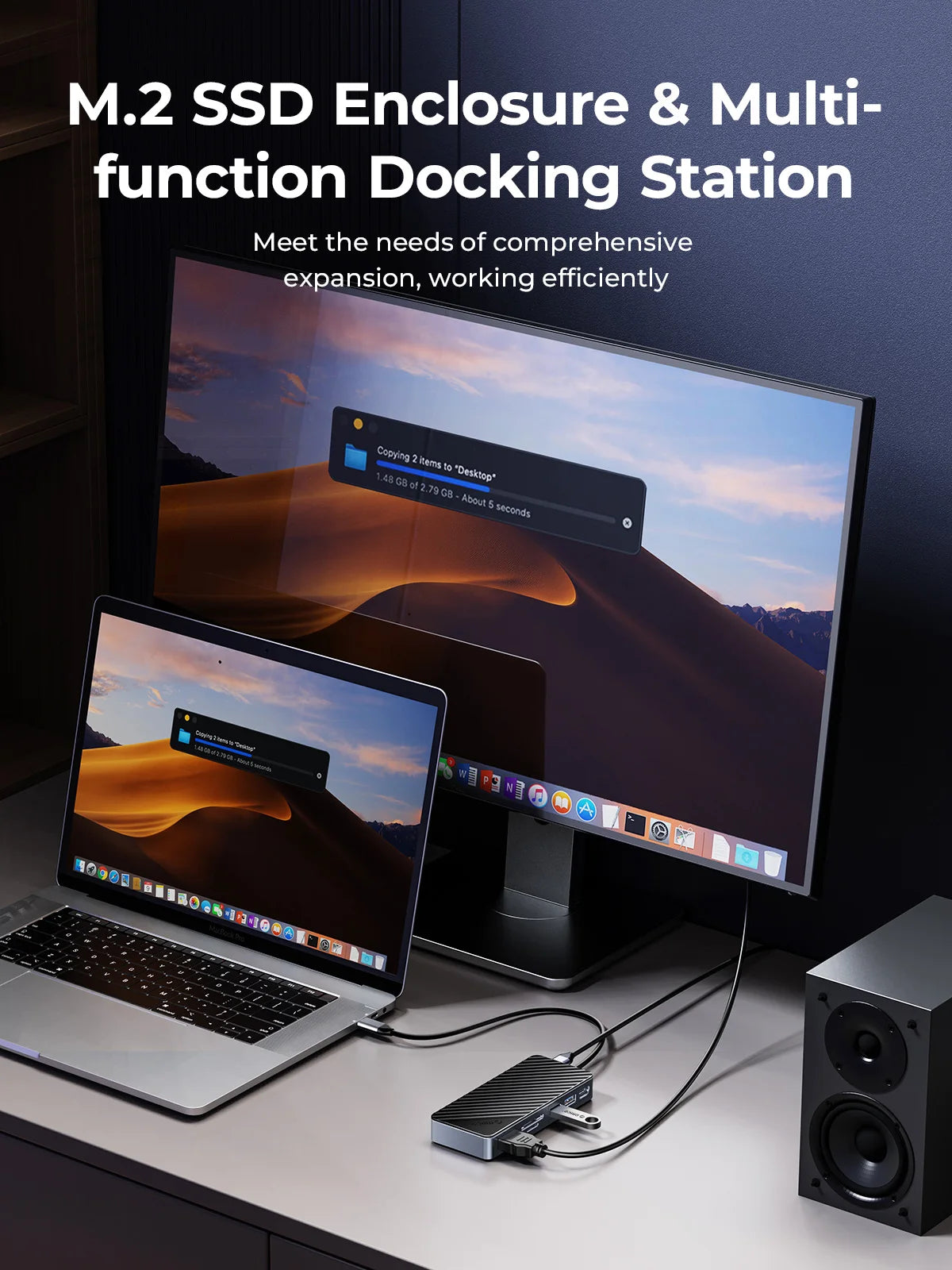 RICO USB‑C Hub Docking Station with M.2 NVMe/SATA SSD Enclosure