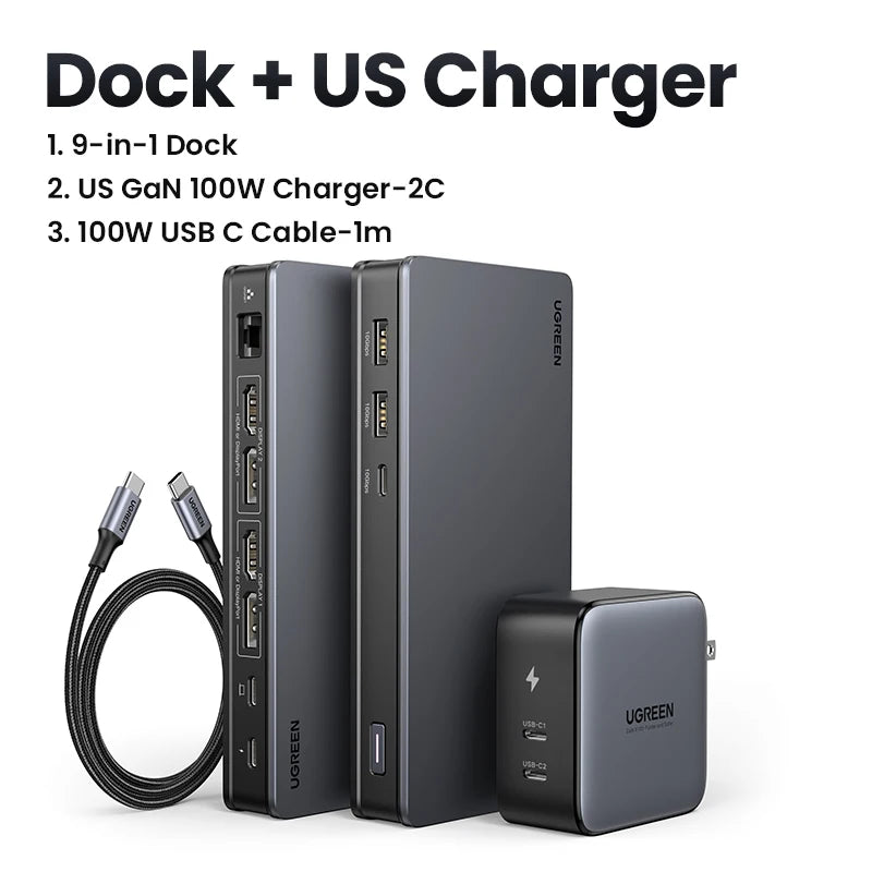 UGREEN 9‑in‑1 DisplayLink USB‑C Docking Station with Dual 4K60Hz