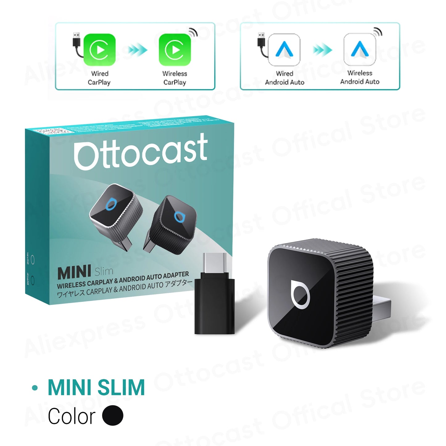 OTTOCAST Mini Slim Cube Wireless CarPlay & Android Auto Adapter