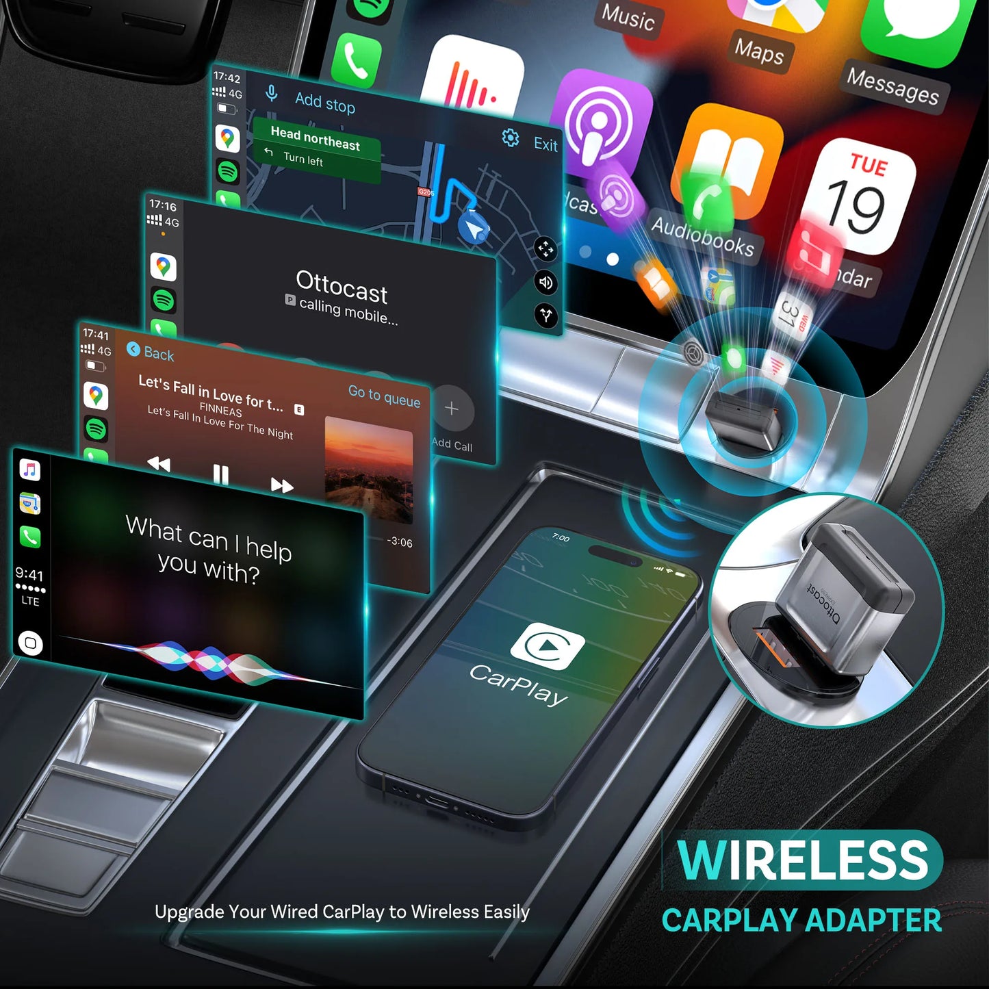 OTTOCAST Mini Gem 3.0 Wireless CarPlay & Android Auto Adapter