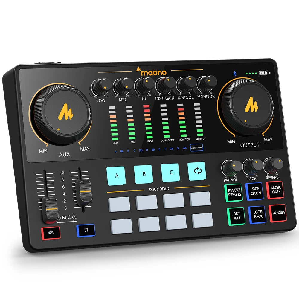 Maono AME2 – All‑in‑One Audio Interface & DJ Mixer | Portable Podcast Studio for Recording, Live Streaming, YouTube, Guitar & PC