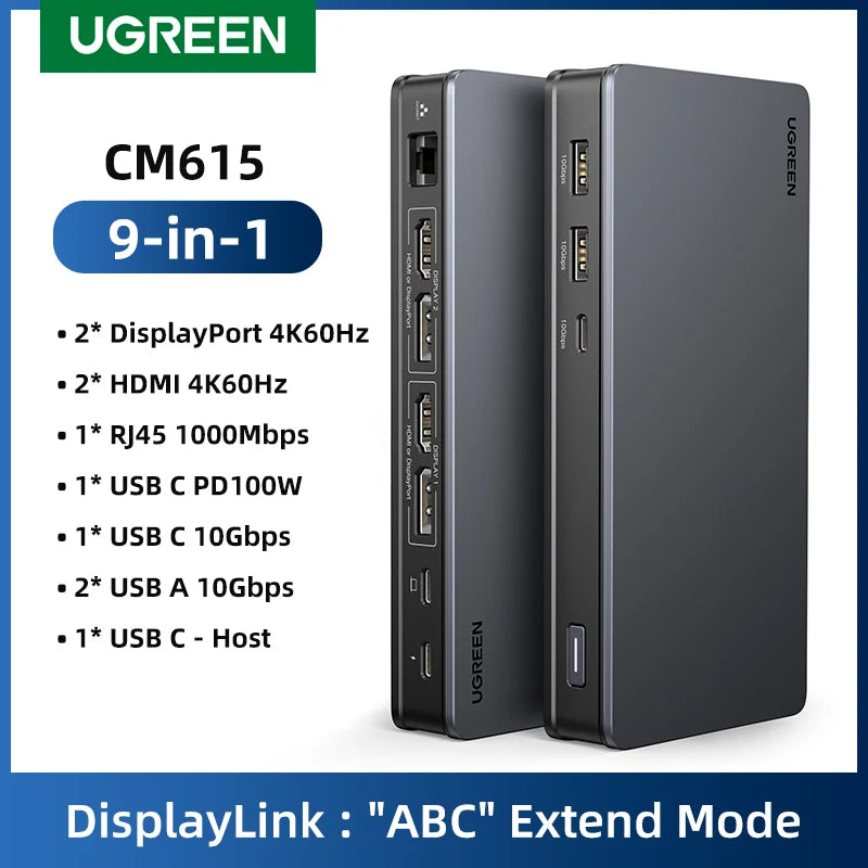UGREEN 9‑in‑1 DisplayLink USB‑C Docking Station with Dual 4K60Hz