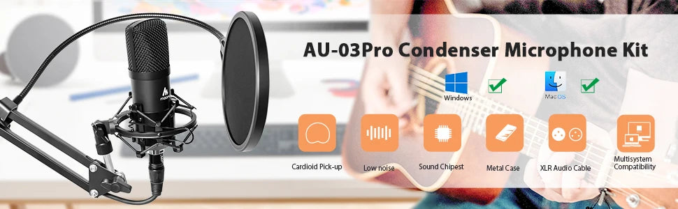 Maono A03Pro – XLR Condenser Studio Microphone Kit | Professional Cardioid Mic for Podcasting, Streaming & Recording