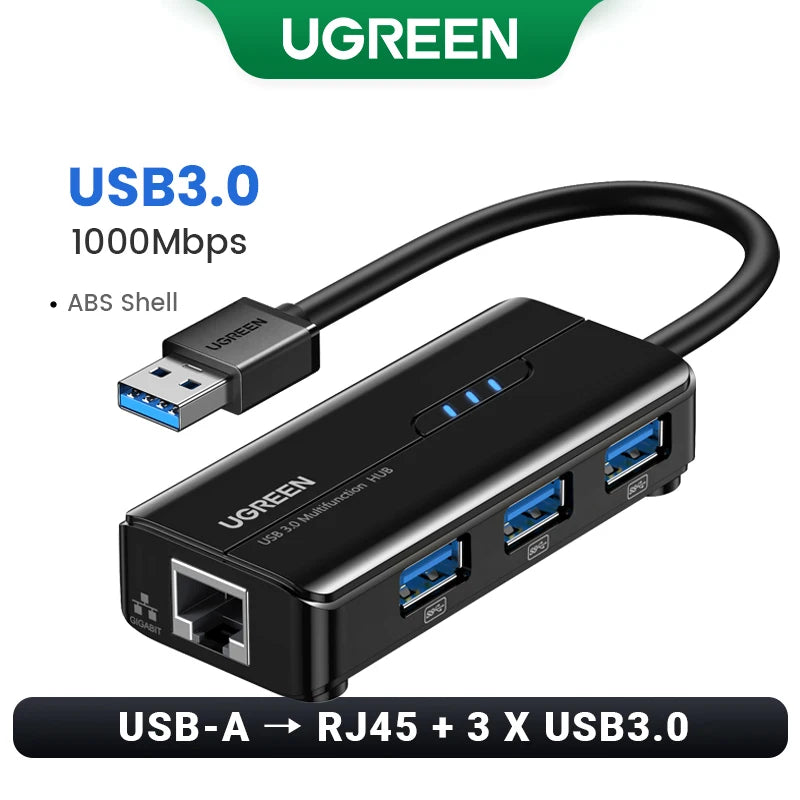UGREEN USB Ethernet Adapter 1000/100Mbps USB 3.0 HUB RJ45 LAN