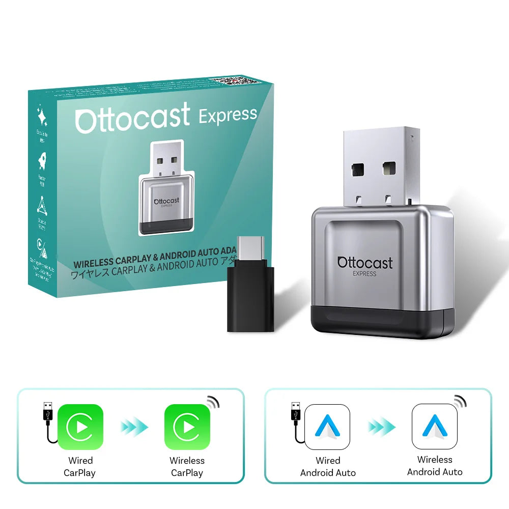 OTTOCAST Mini Gem 3.0 Wireless CarPlay & Android Auto Adapter