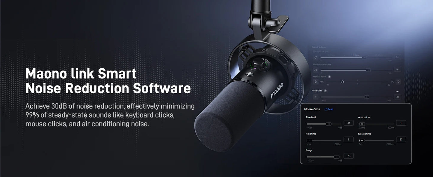 Maono PD300X – XLR/USB Dynamic Podcast Microphone | 192 kHz / 24‑bit Studio‑Grade Recording Mic with Noise Reduction for Content Creators & Home Studios